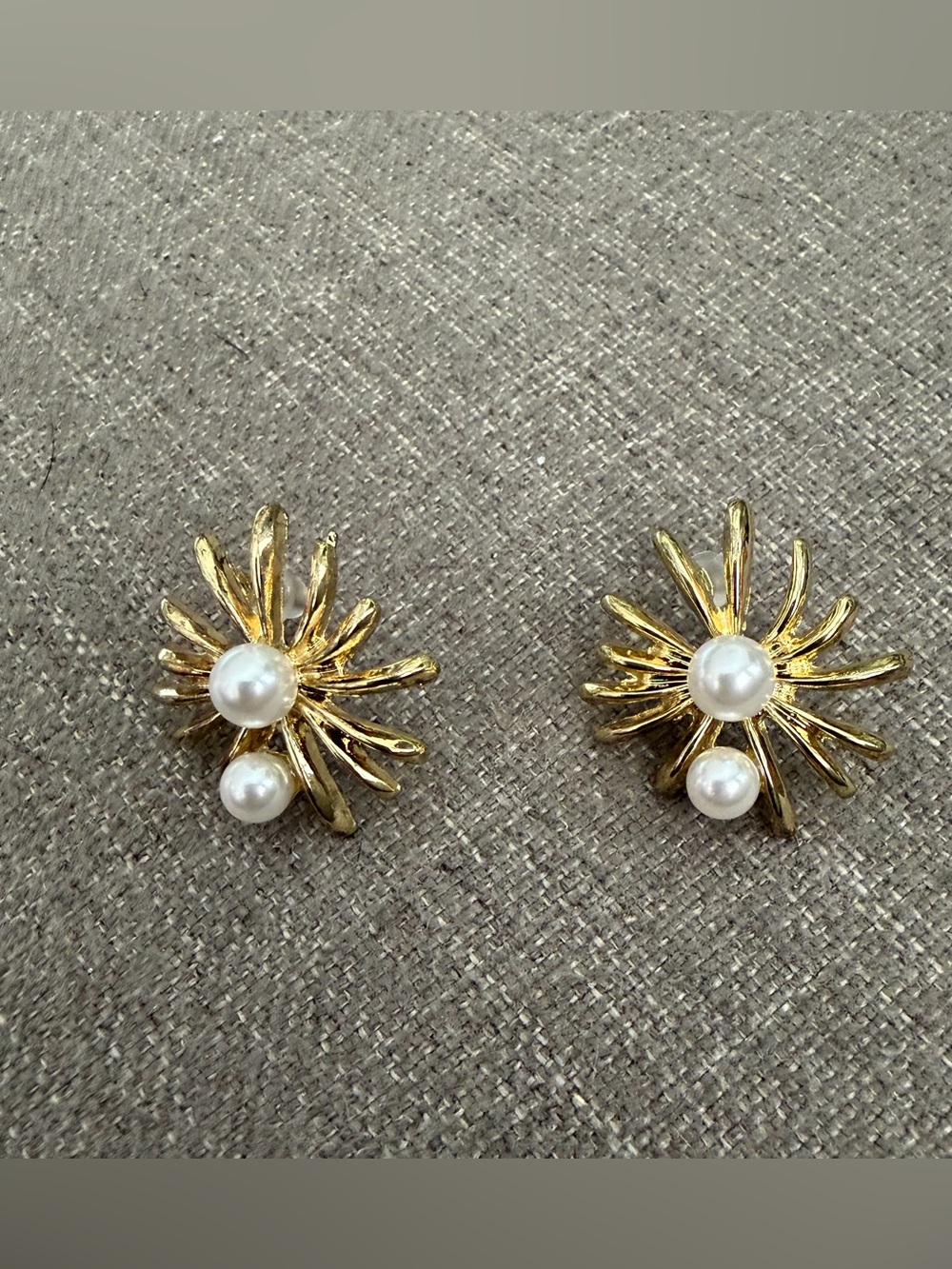 Gold-Tone Sunburst Faux Pearl Statement Stud Earrings